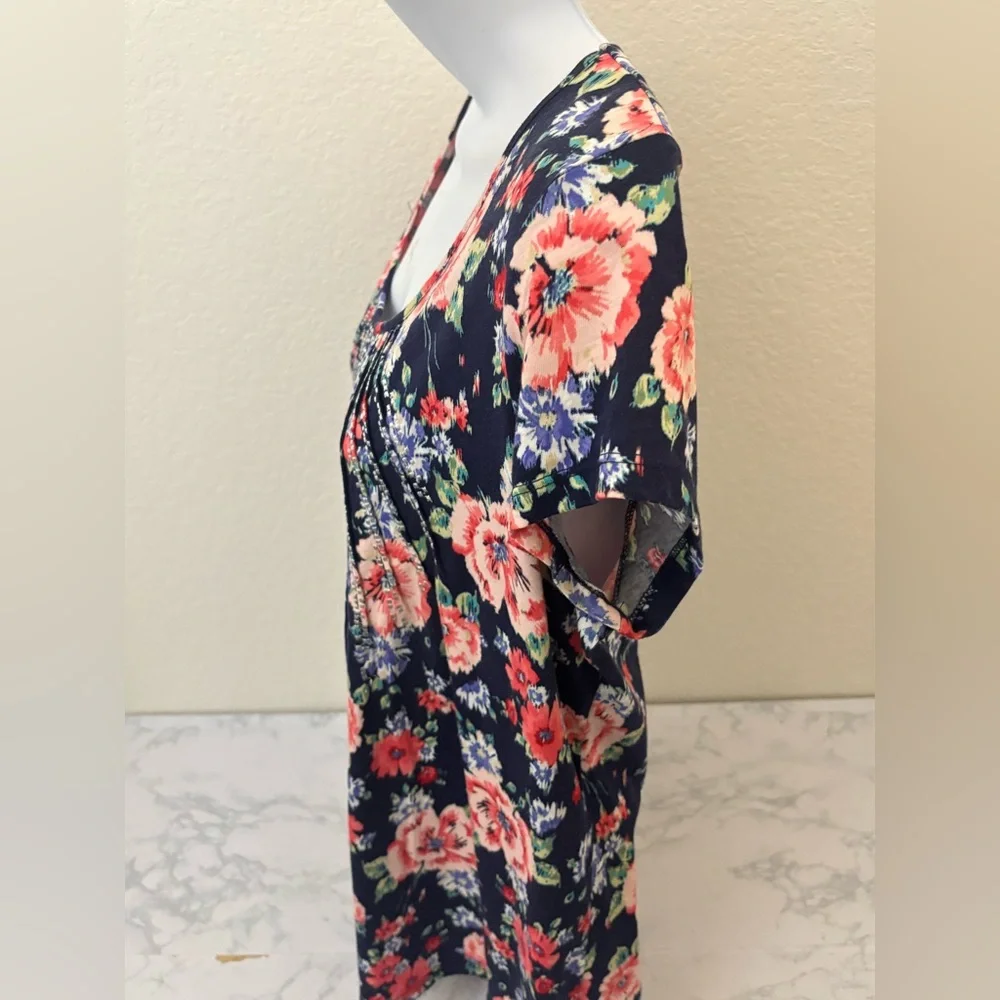 Charter Club Womens Top Short Sleeve Blouse Size M Pullover Floral Beaded - Picture 2 of 5